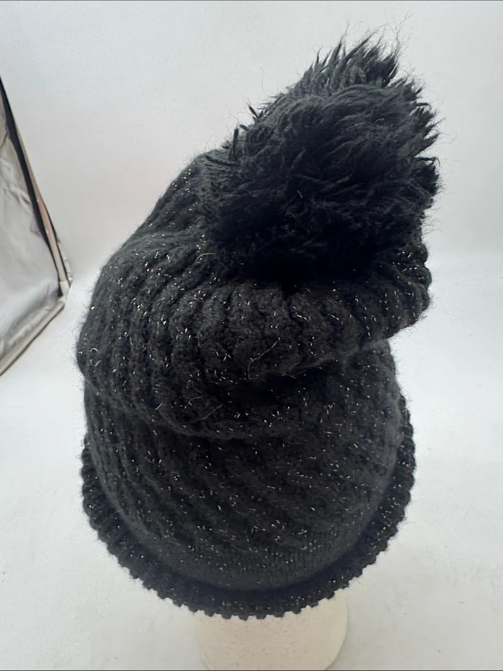 adidas Black Knit Pom Beanie with Metallic Flecks